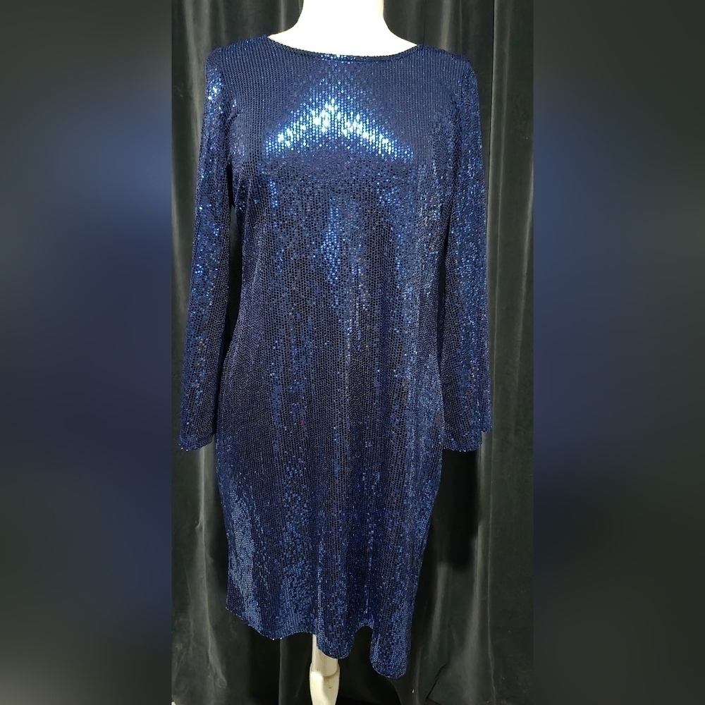 Dazzling Long Sleeve Blue Sequin Dress